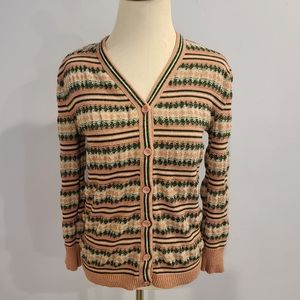 Vintage Union-Made Pink and Green Striped Cardigan